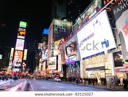 NEW YORK CITY, NY - JAN 30: Times Square at night on  January 30, 2011 in Manhattan, New York City. Times Square is featured with Broadway Theaters and LED signs as a symbol of New York City.