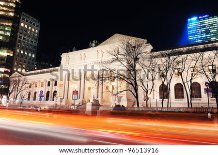 NEW YORK CITY, NY - DEC 30: New York Public Library and street on December 30, 2011 New York City. It is the 2nd largest public library in US and managed with both private and public financing.