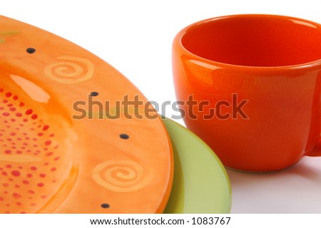 Brightly Colored Dishes On White Background. Please Note The ...