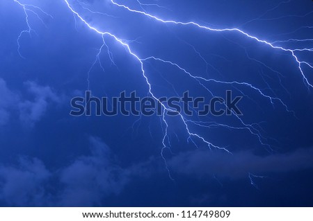 Blue lightning strike electrical storm after sundown in Florida