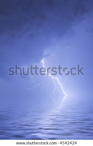 A close strike over water with reflection