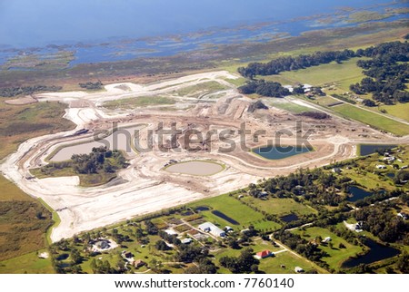 Aerial photo of land cleared and under construction for a new residential sub-division