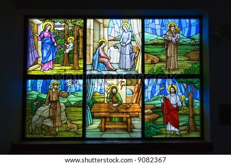 Stained Glass Panes on Colorful Six Pane Stained Glass Church Window Stock Photo 9082367