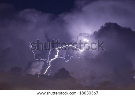 Telephoto image of a Lightning strike during a night storm