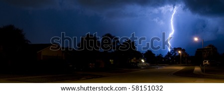 Banner image of a Lightning strike in a local neighborhood in a rain column