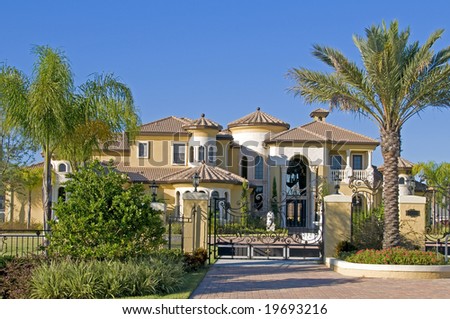 modern mansion home in wealthy money house in hands isolated