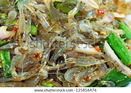 Spicy Kungten food of thailand shrimps alive (alive shrimp salad)