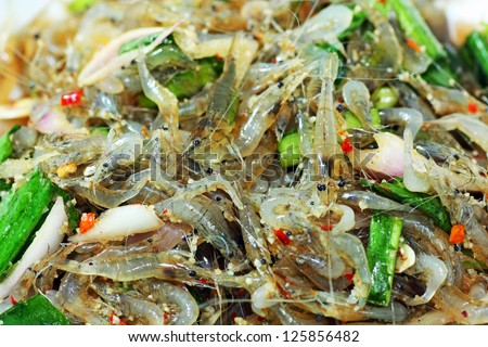 Spicy Kungten food of thailand shrimps alive (alive shrimp salad)