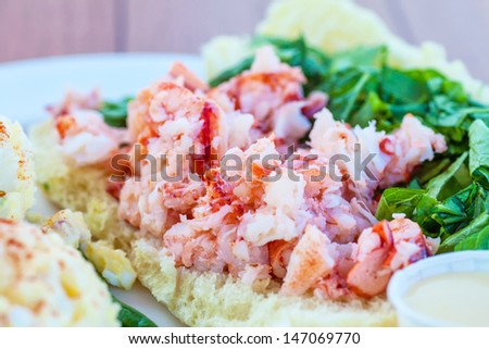 Open faced lobster roll or sandwich.