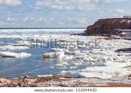 Ice breaking up along Cavendish Beach, Prince Edward Island, Canada.