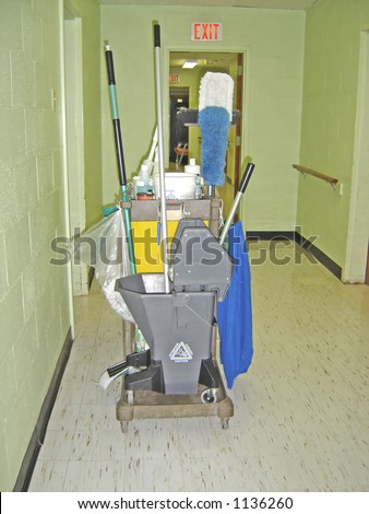 Cleaning cart in a hall of a care institution.