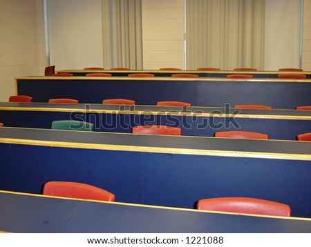 Seats in a university classroom.