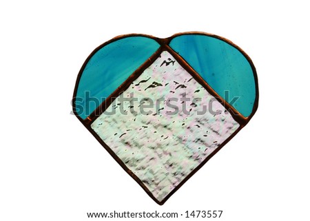 Blue stained glass hand crafted heart with copper accents.  Has clipping path.