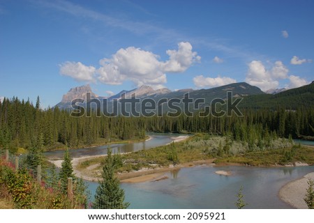 The Bow River meandering through Banff National Park, Alberta.