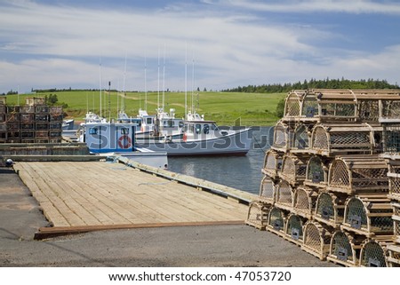 Lobster boats tied up at the wharf on Prince Edward Island.