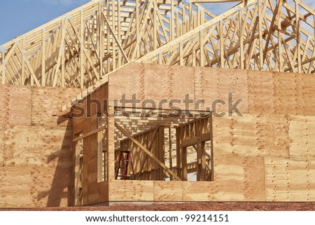New construction of a wooden building or house.