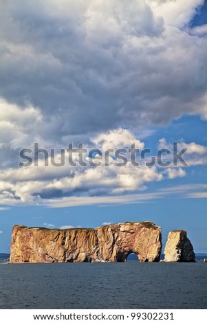 Perce Rock from the Gulf of St. Lawrence, Quebec, Canada.