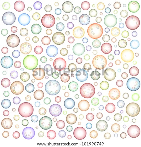 transparent abstract sphere bubble pattern in multiple color on white