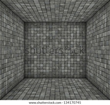 3d gray black mosaic square tiled empty space