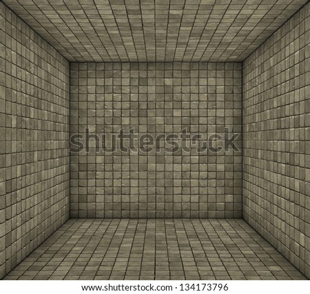 3d beige yellow mosaic square tiled empty space