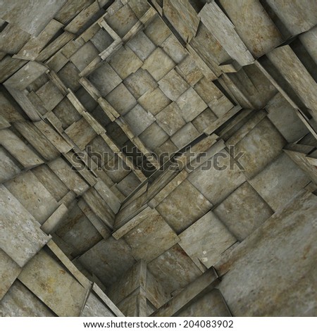 3d fragmented tiled mosaic labyrinth interior in gray beige