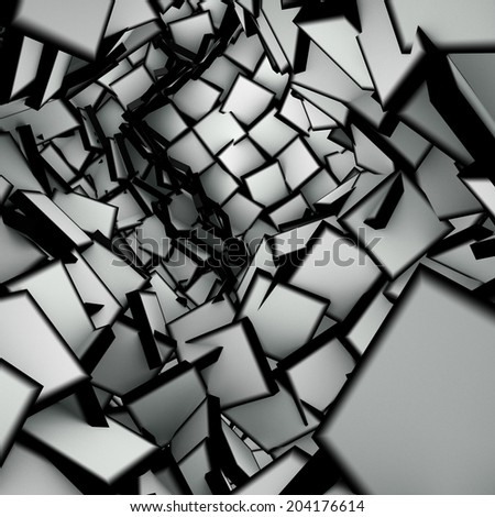 3d abstract shape interior fragmented in black and white
