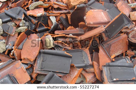 broken roof tile rubble from demolish factory