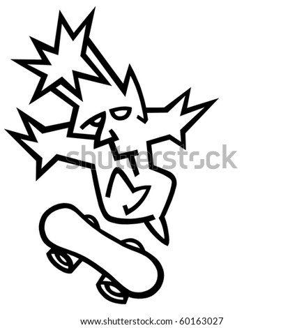 stock photo : oldskool graffiti skater cartoon character in black and white