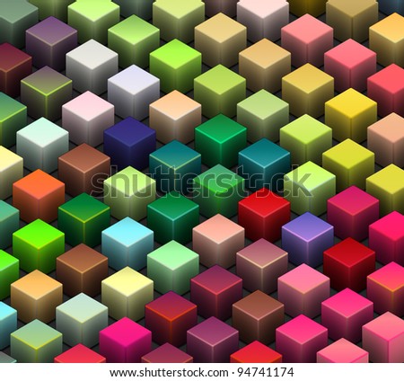 isometric 3d render of beveled cubes in multiple bright colors