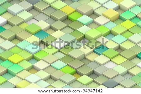 3d render green cubes in different shades of green