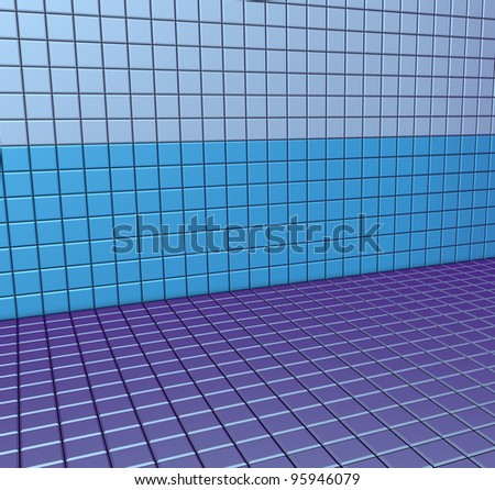 3d render blue purple tiled wall floor pavement