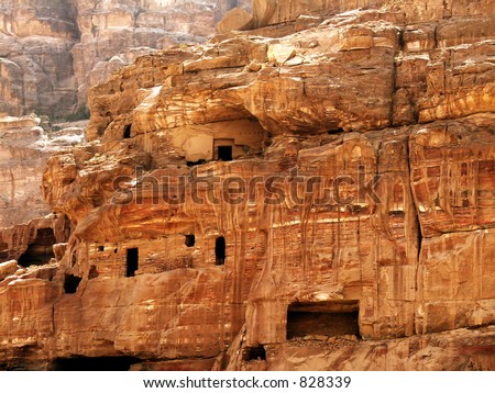 stock photo Rock caves at Petra Jordan