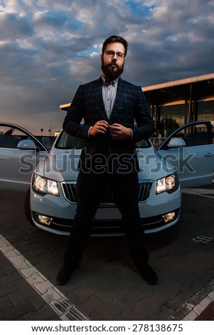 beard men hipster car parking airport terminal