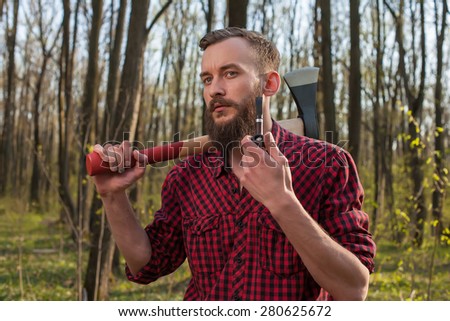 lumber jack hipster men man forest axe pipe