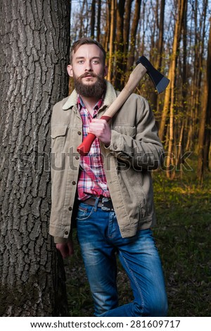 men hipster lumber jack forest