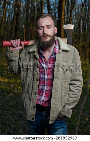 men lumber jack sexual axe wood forest