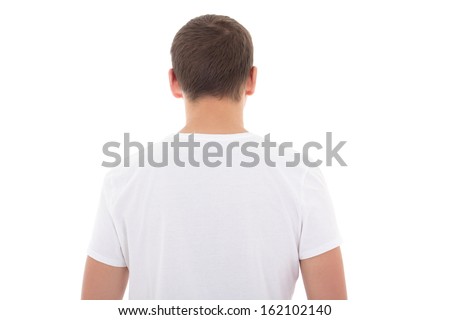 back view of white t-shirt on a man isolated over white background
