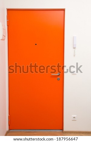 interior apartment orange door over white wall