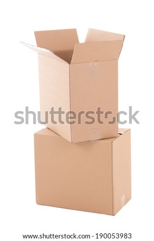 open corrugated cardboard boxes ready for moving day over white background