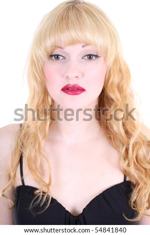 blonde with red lips and