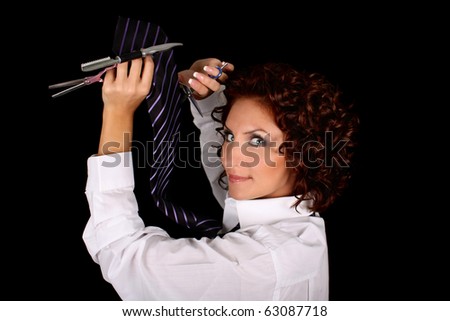 hair stylist with scissors isolated over black