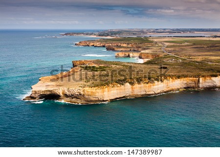 Bird\'s-eye view of Port Campbell National Park by Great Ocean Rd, Australia