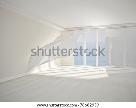 interior room, with white flowing curtains. 3d render stock photo interior room, with white flowing curtains. 3d render stock photo