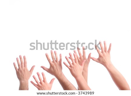 many hands wanting help on white