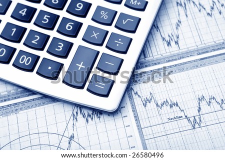 business graph & calculator. Blue tone
