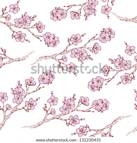 Oriental cherry pattern. Floral spring seamless background for your design and scrapbooking .
