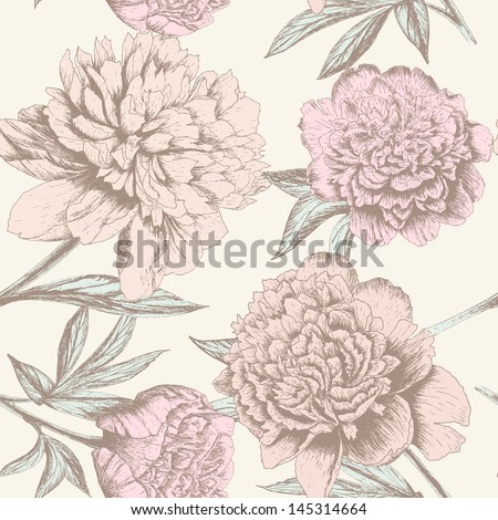Seamless Rose Sketch Pattern. Shabby Chic Flower Background For You Scrapbooking .
