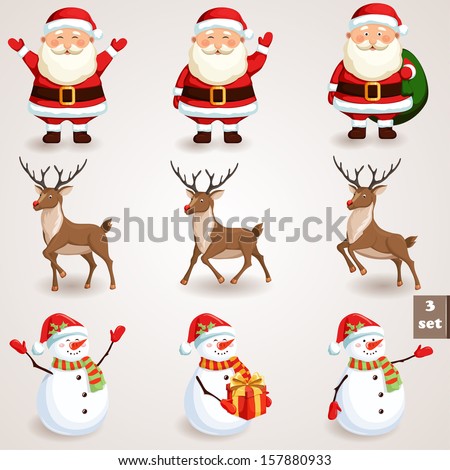 Christmas icons set Holiday moving characters collection Vector illustration Christmas icons set Holiday moving characters collection Vector illustration
