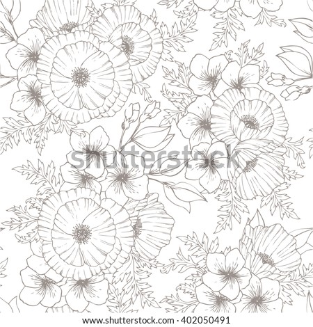 Vintage flower seamless pattern. Flower pattern with poppy. Flower pattern hand drawn. Flower pattern background. Flower pattern illustration. Flower pattern design. Flower pattern sketch.