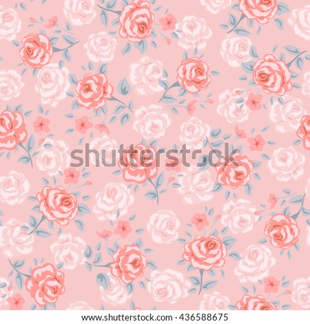 Flower seamless pattern vector. Simple floral print with rose. Small rose flower seamless background. Small rose flower pattern illustration. Small rose seamless pattern design. Rose vector pattern